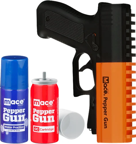 MACE PEPPER SPRAY PEPPER GUN - W/STROBE LED ORANGE/BLACK 28G