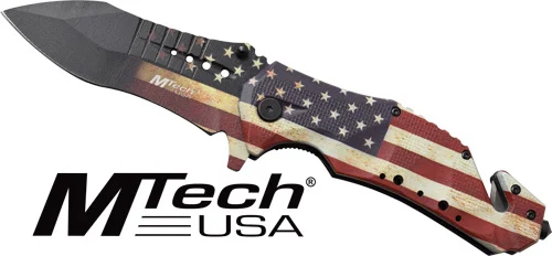 MC MTECH 3.75" DROP POINT - FOLDER W/CUTTER US FLAG/SS - Image 2